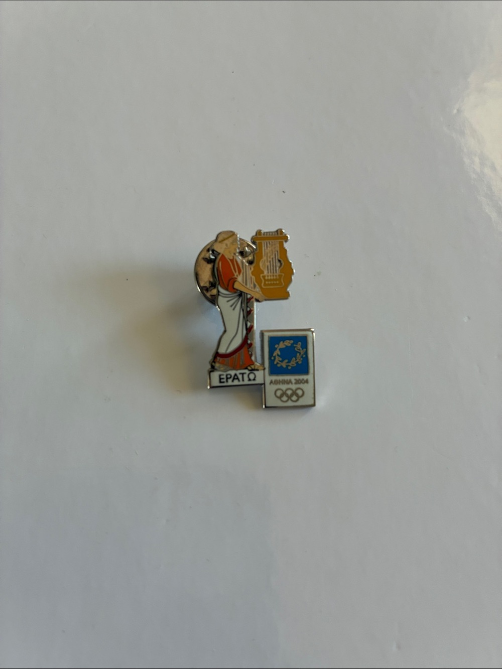 Olympic Erato Theme Gold & White Lapel Pin - 2004 Olympic